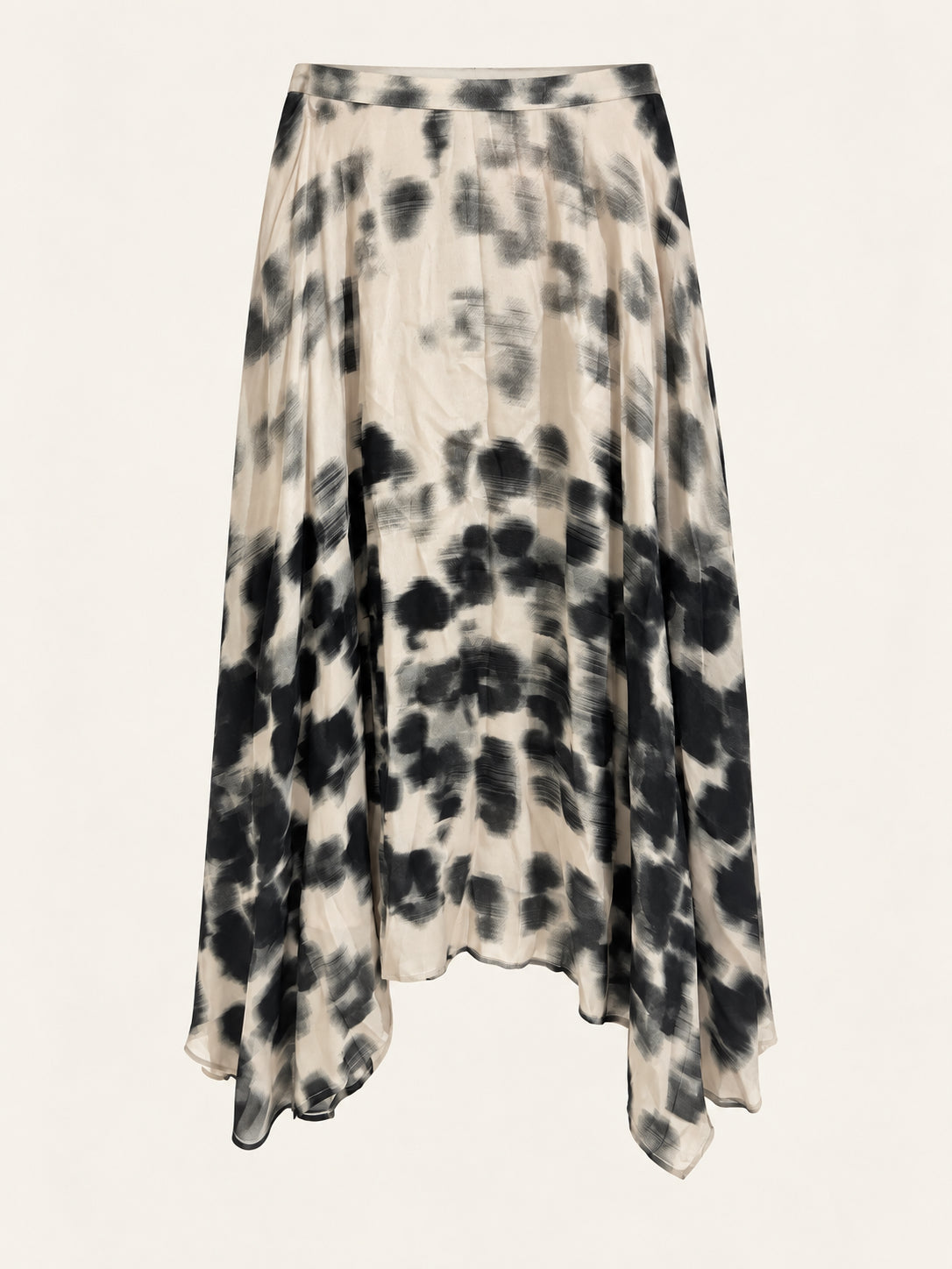 Cream & Black Abstract Print Handkerchief Midi Skirt