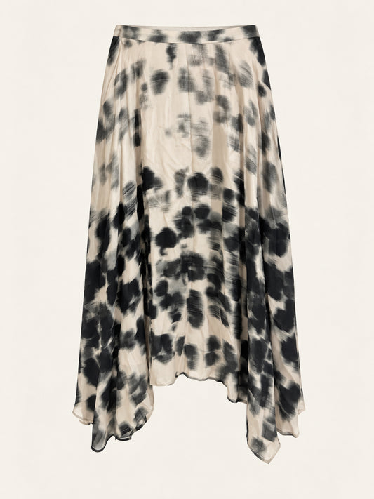 Cream & Black Abstract Print Handkerchief Midi Skirt