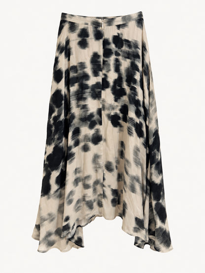 Cream & Black Abstract Print Handkerchief Midi Skirt