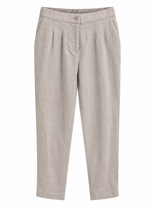 Stone 100% Linen Tapered Trousers