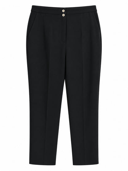 Black Double Button Slim Leg Tailored Trousers