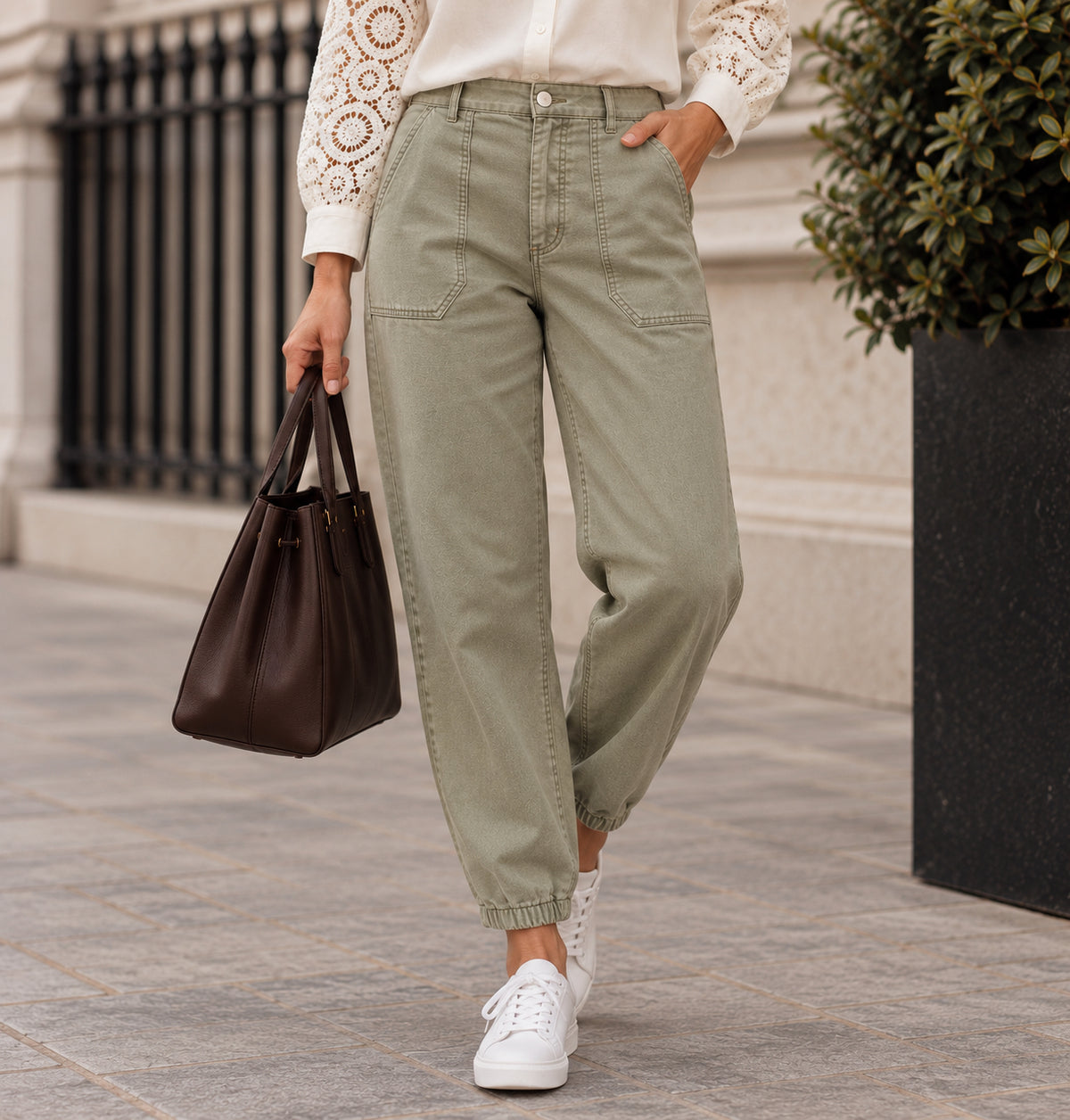 Sage Green Utility Cuffed Trousers