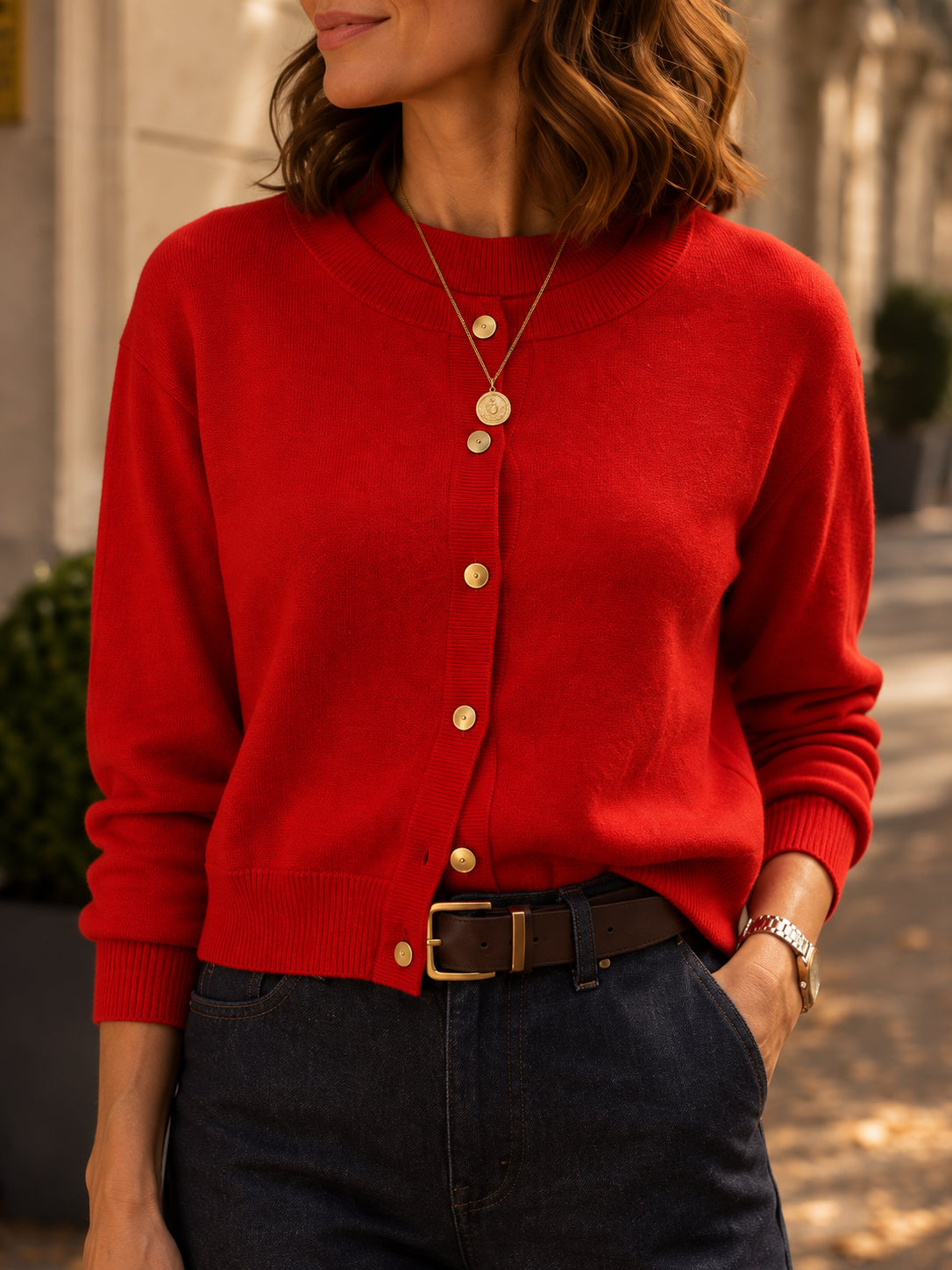 Red Merino Wool 2-in-1 Jumper & Cardigan