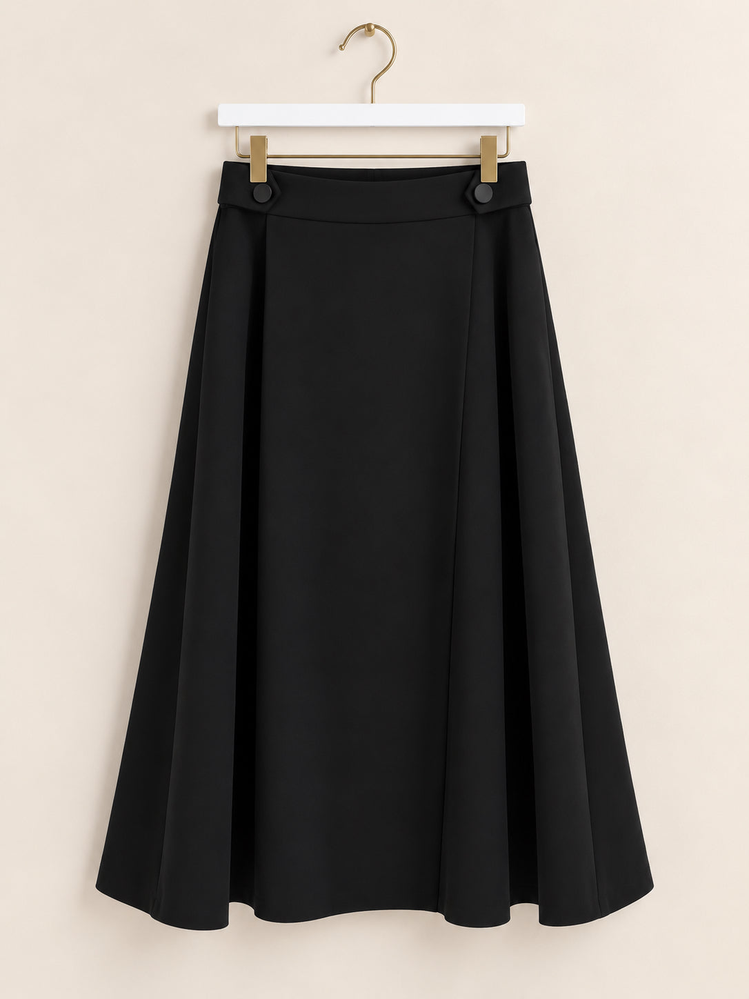 Black Pleated A-Line Midi Skirt