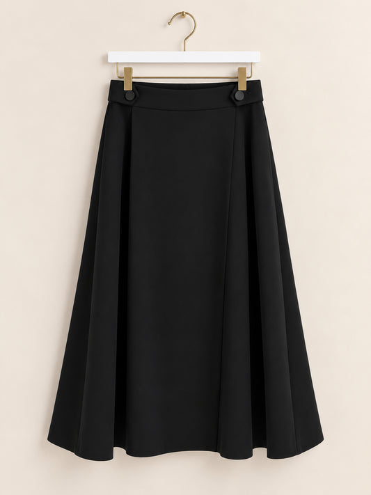Black Pleated A-Line Midi Skirt