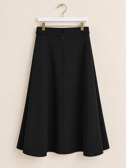 Black Pleated A-Line Midi Skirt