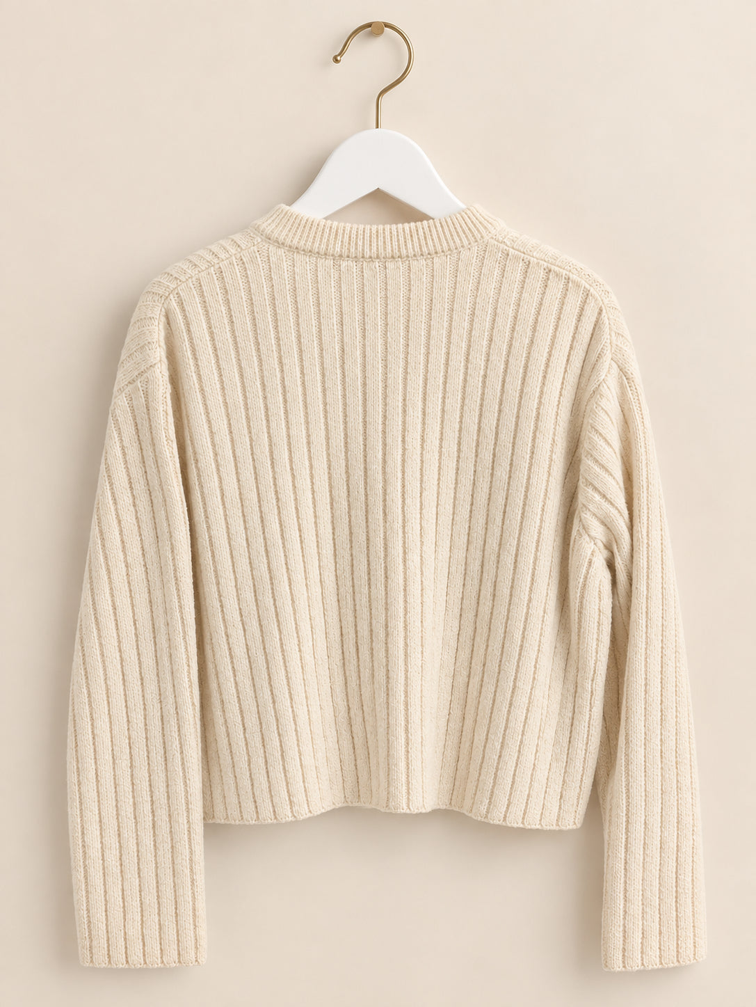 Cream Ribbed Tie Front Cardigan