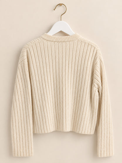 Cream Ribbed Tie Front Cardigan