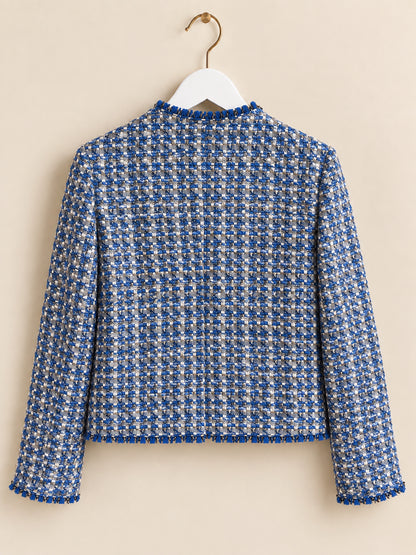 Blue Wool Blend Bouclé Gold Button Blazer