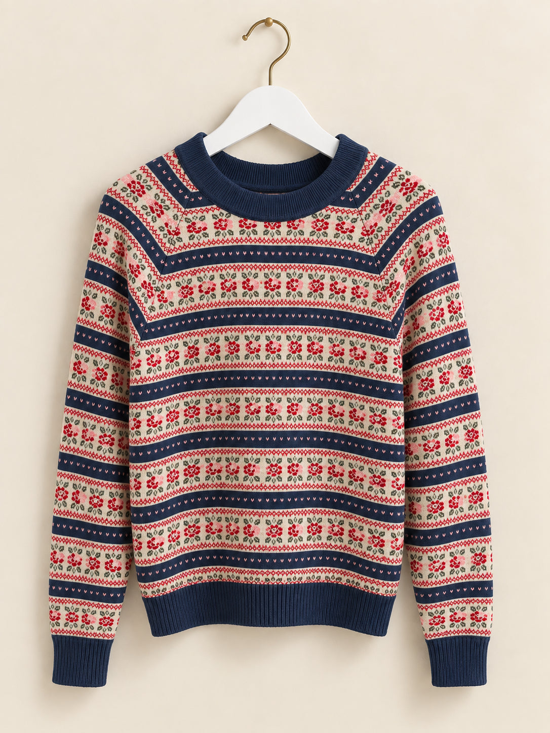 Cream, Blue & Red Fair Isle Jumper