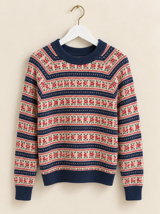 Cream, Blue & Red Fair Isle Jumper