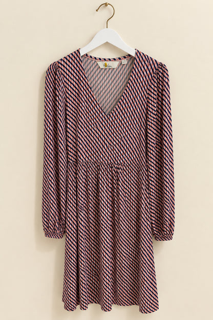 Navy & Lilac Geometric Print Midi Dress