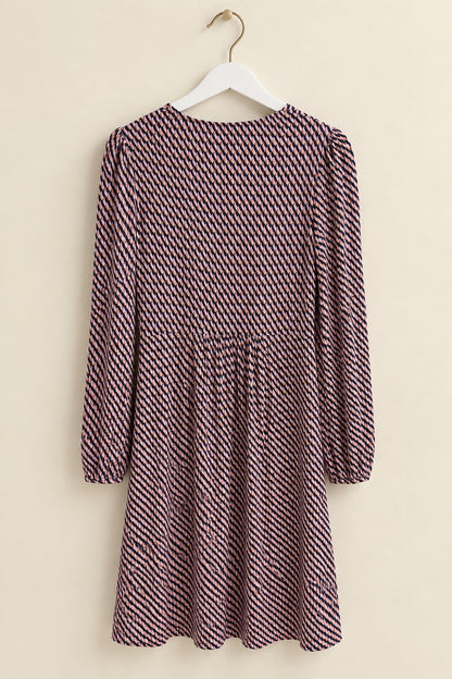 Navy & Lilac Geometric Print Midi Dress