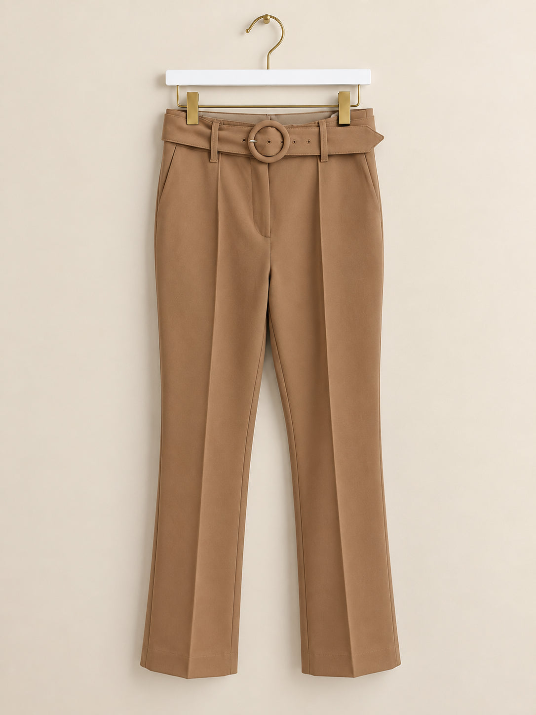 Camel High-Waisted Wide Leg Trousers