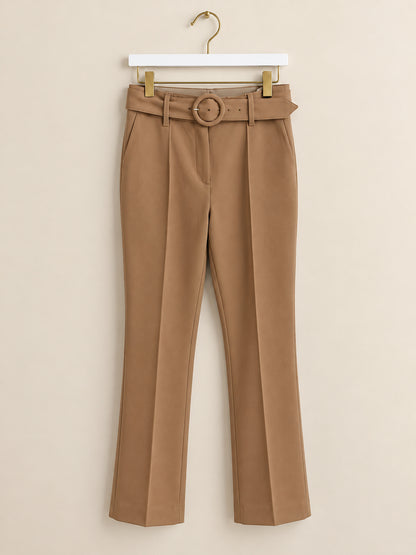 Camel High-Waisted Wide Leg Trousers