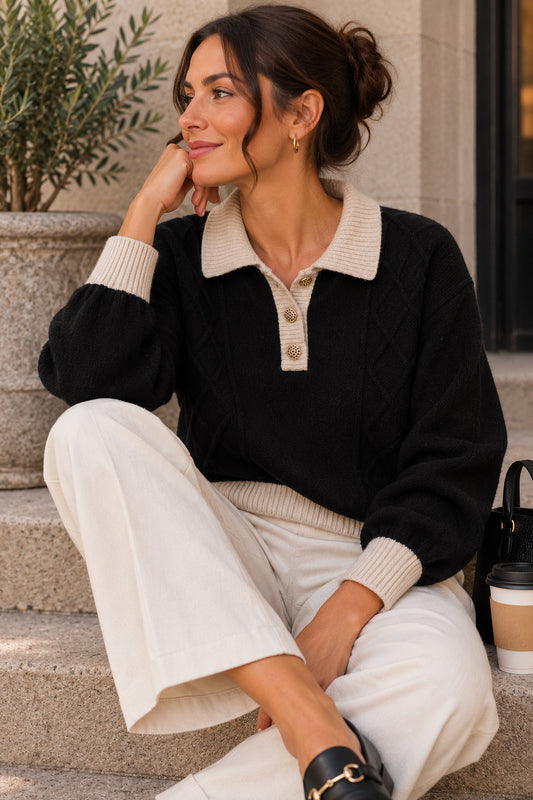 Black & Cream Wool Blend Jumper
