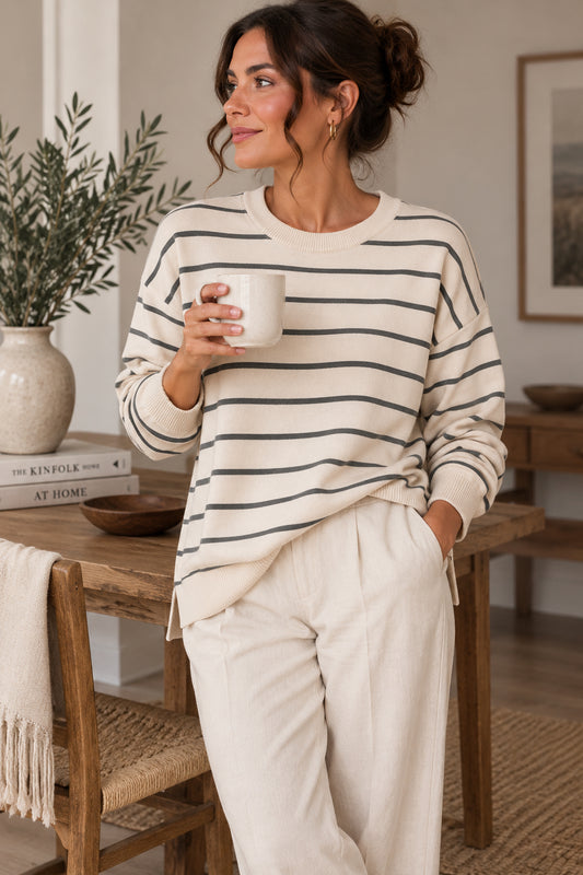 Cream & Grey Striped Jumper