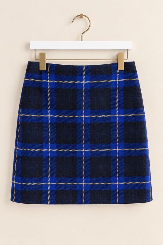 Blue Patterned 100% Wool Skirt
