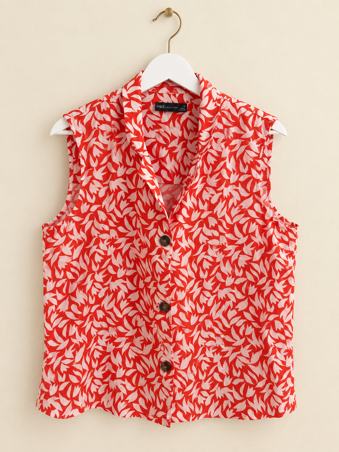 Women Red & White Leaf Print Collared Button-Up Blouse