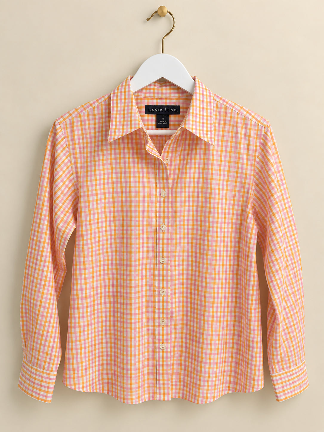 Orange Pink & White Check Collared Button-Up Shirt