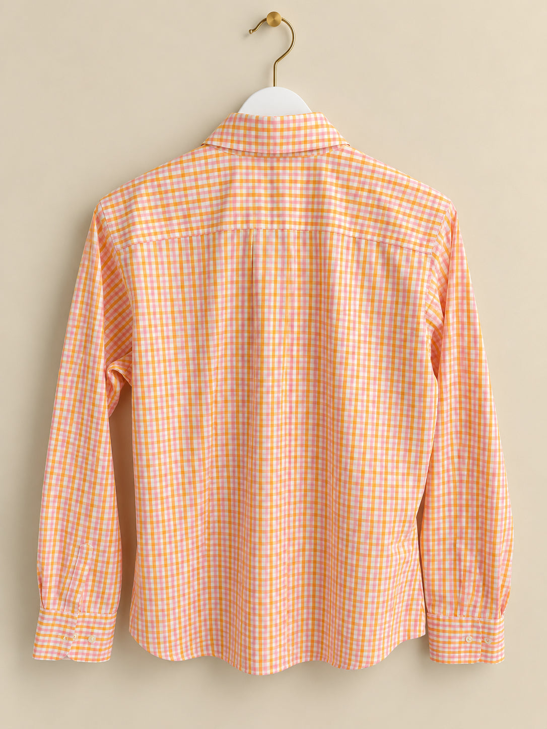 Orange Pink & White Check Collared Button-Up Shirt