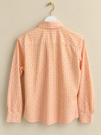 Orange Pink & White Check Collared Button-Up Shirt