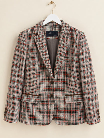 Grey, Red & Pink Check Tweed Blazer