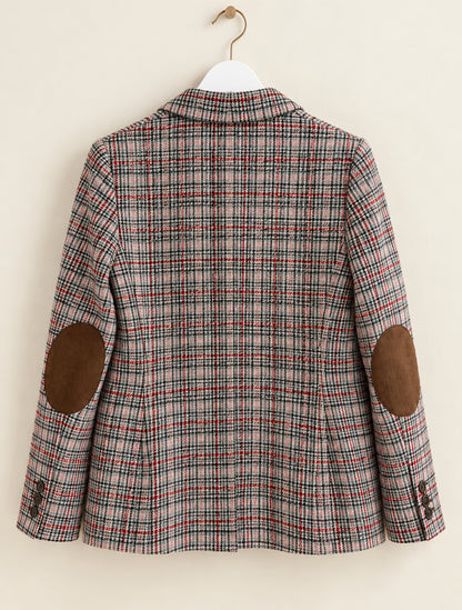 Grey, Red & Pink Check Tweed Blazer