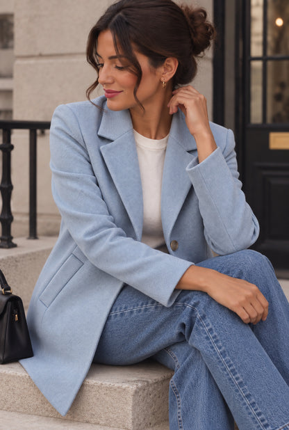Blue Twill Pockets Single Button Coat