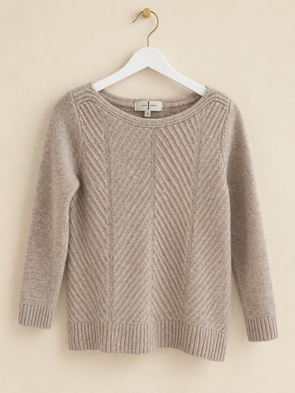 Beige Knit Round Neck Long Sleeve Pullover Jumper