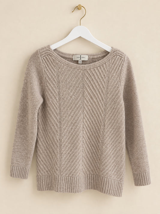 Beige Knit Round Neck Long Sleeve Pullover Jumper
