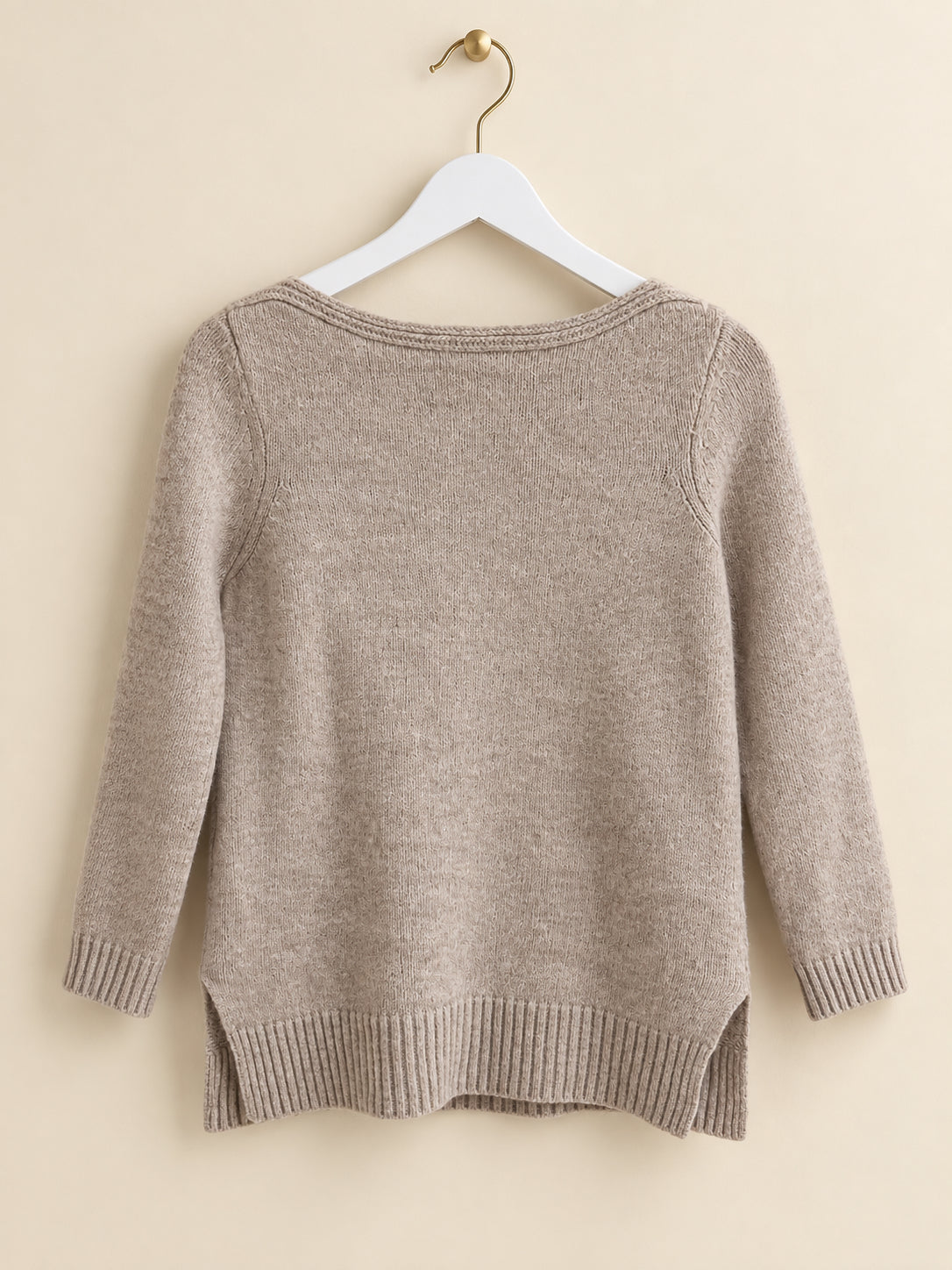 Beige Knit Round Neck Long Sleeve Pullover Jumper