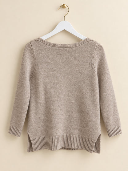 Beige Knit Round Neck Long Sleeve Pullover Jumper