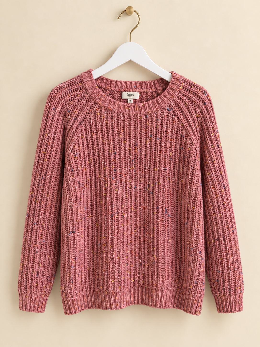 Pink Speckled Rib-Knit Crew Neck Raglan Jumper