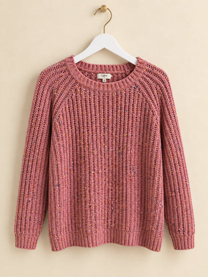 Pink Speckled Rib-Knit Crew Neck Raglan Jumper