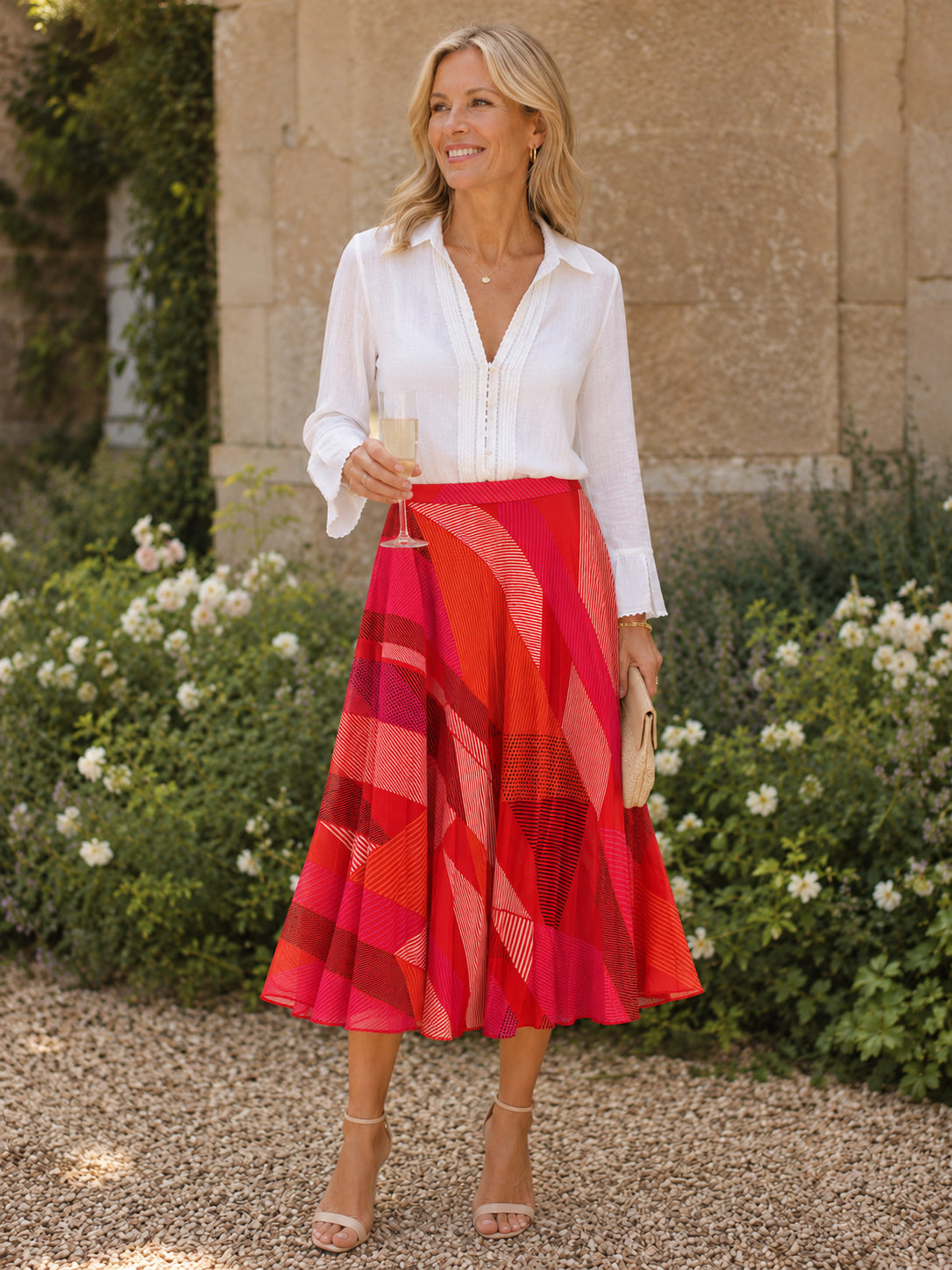 Geometric Red Pink Skirt