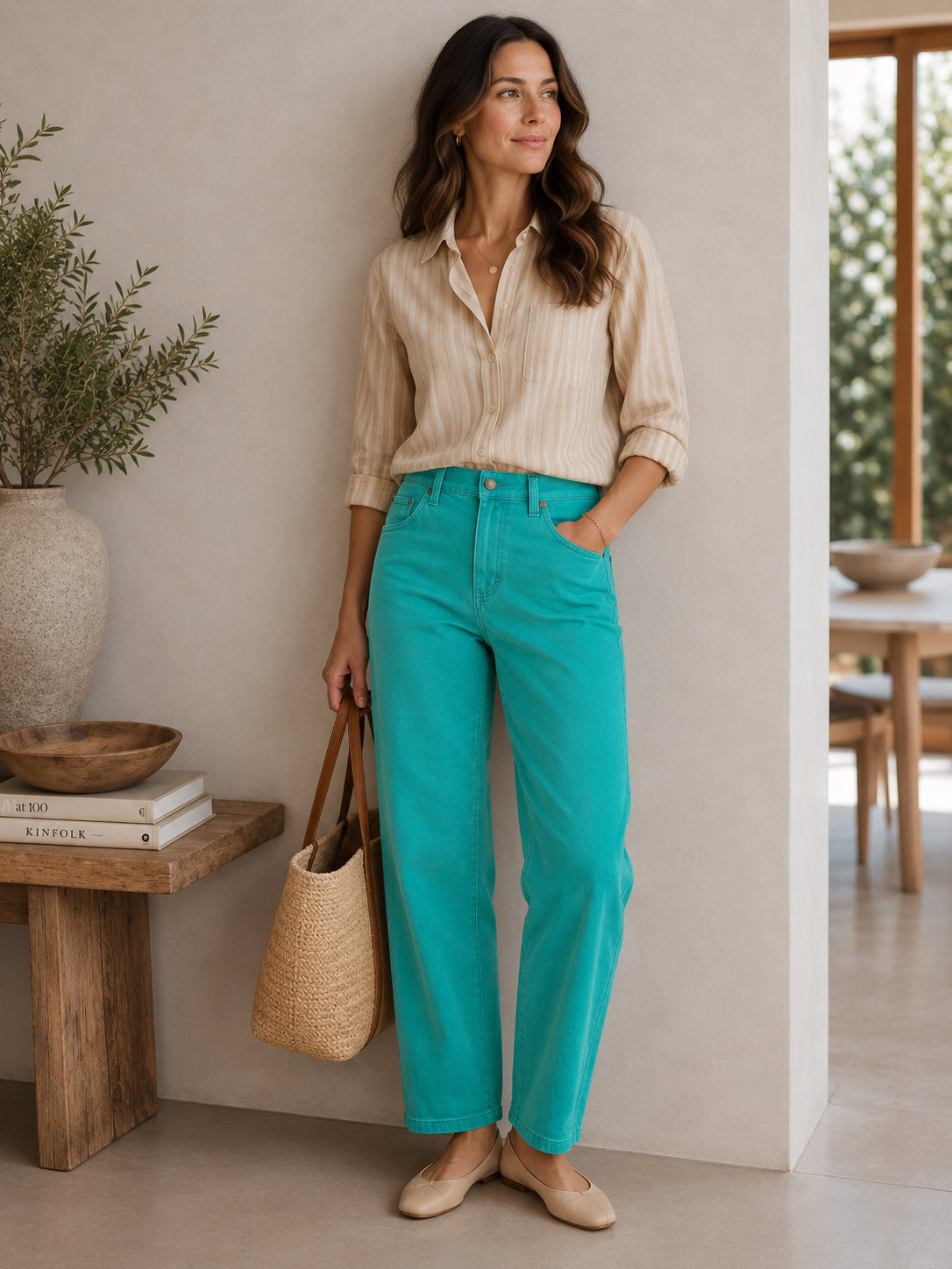 Turquoise Green Jeans Trousers