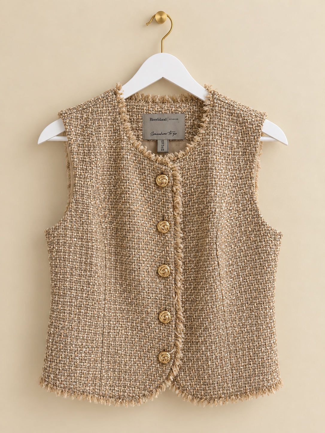 Beige Textured Waistcoat