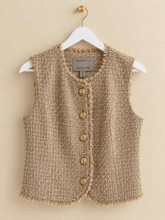 Beige Textured Waistcoat