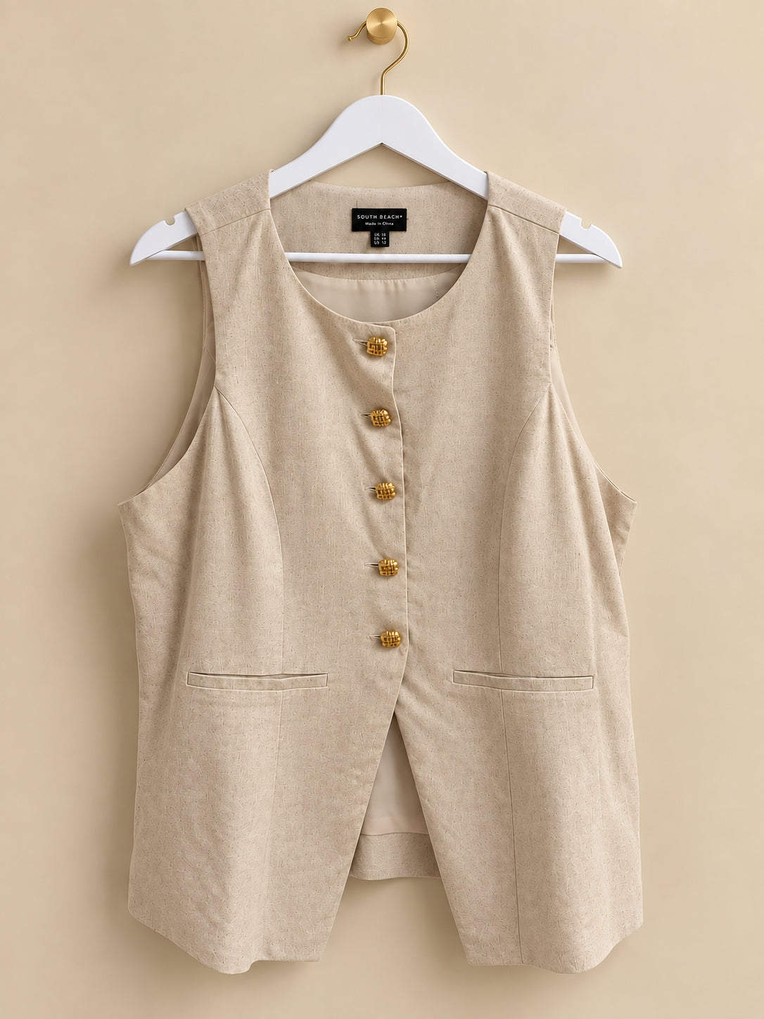 Cream Sleeveless Linen Blend Waistcoat