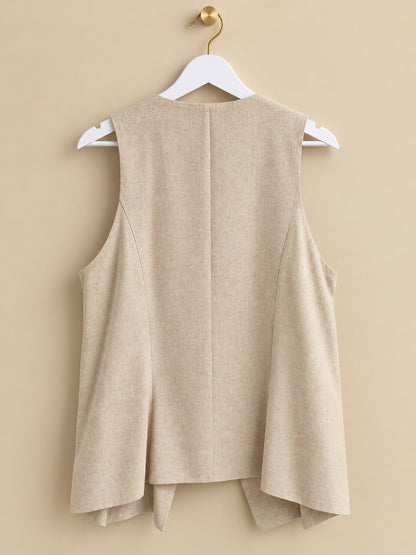 Cream Sleeveless Linen Blend Waistcoat