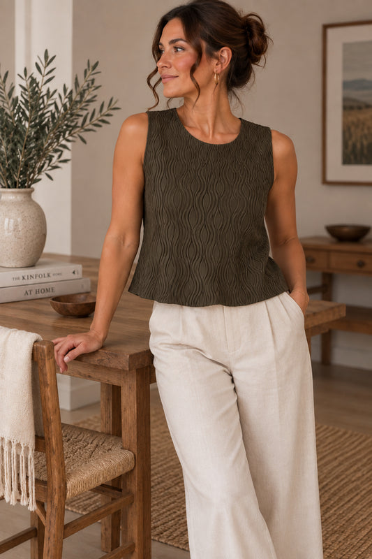 Khaki Short-Sleeved Blouse